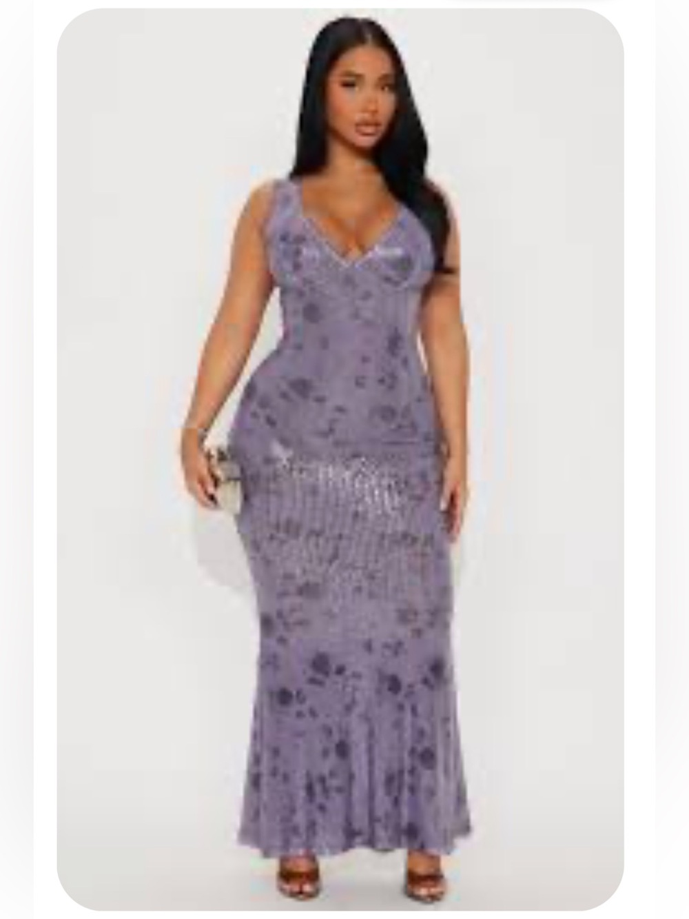 Willa Foral Lavender Sequin Backless Maxi Dress - Fashion Nova